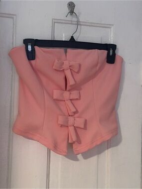 Strapless Pink Bow Front Bustier Top